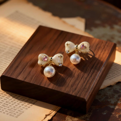 Pearl Bow Drop Earrings