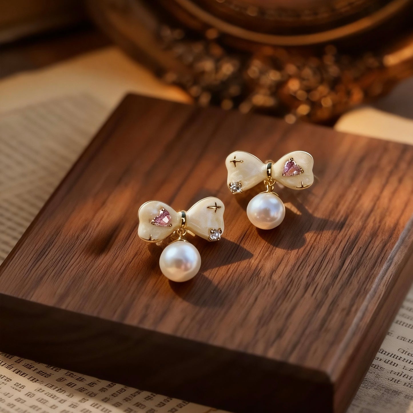 Pearl Bow Drop Earrings