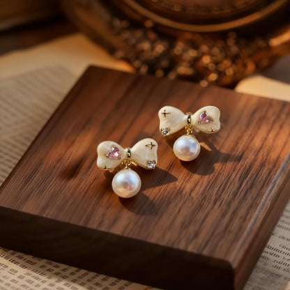 Pearl Bow Drop Earrings