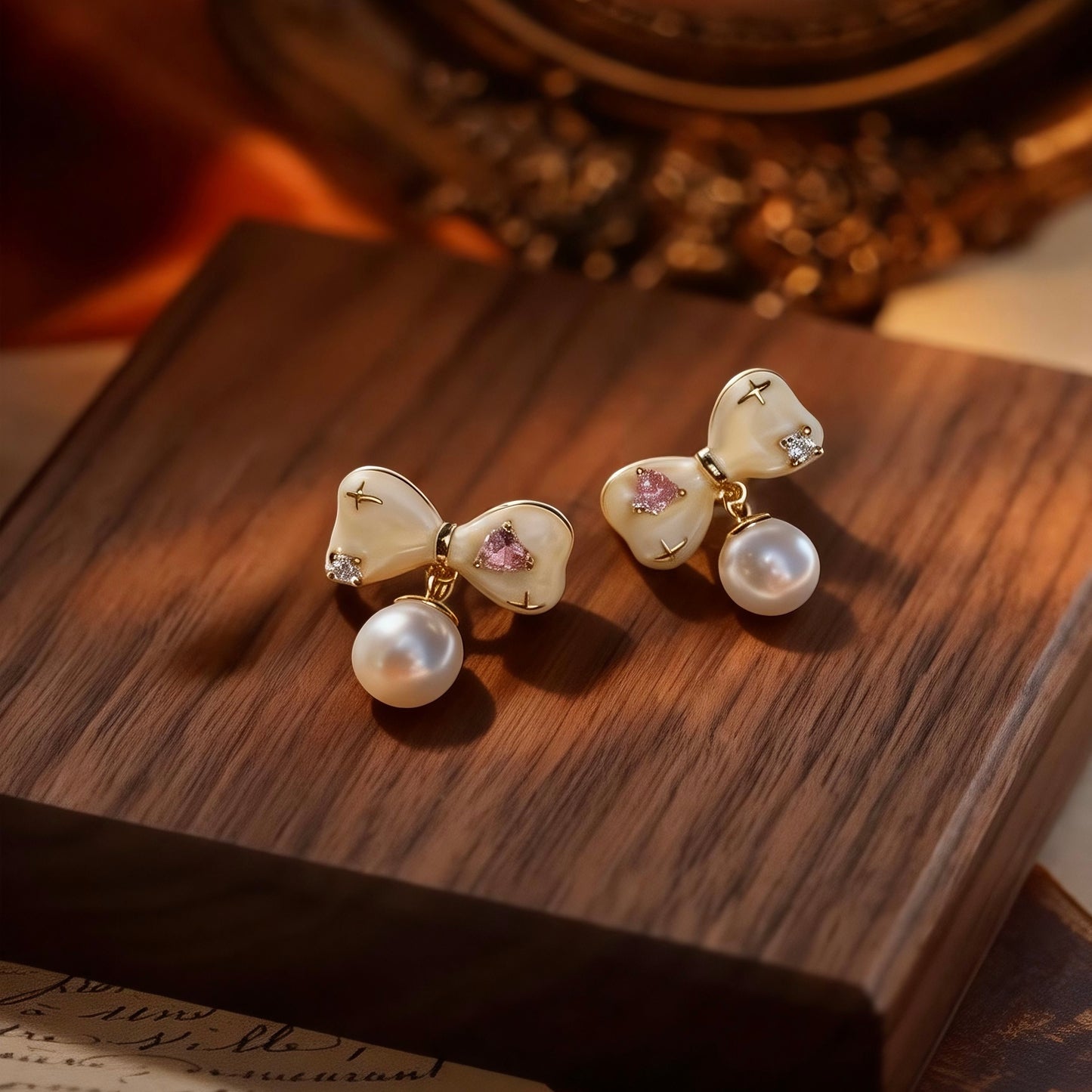 Pearl Bow Drop Earrings