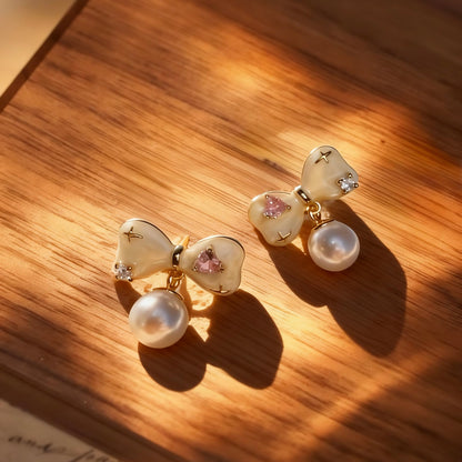 Pearl Bow Drop Earrings