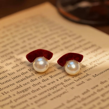 Red Velvet Pearl Stud Earrings