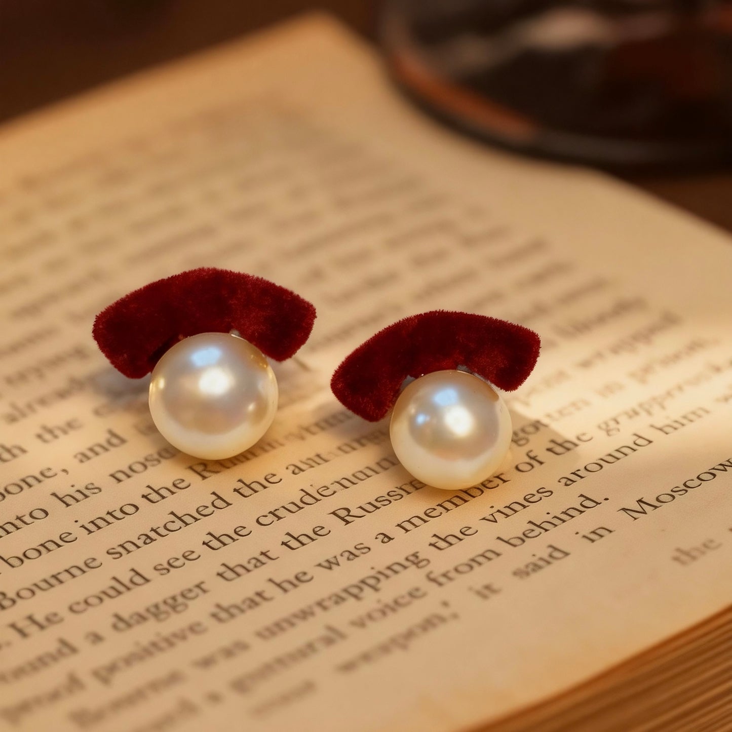 Red Velvet Pearl Stud Earrings