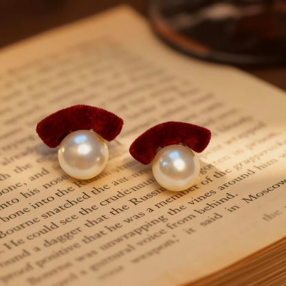 Red Velvet Pearl Stud Earrings
