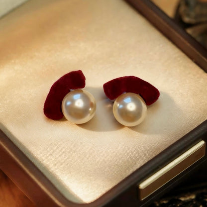 Red Velvet Pearl Stud Earrings