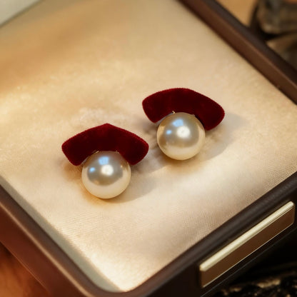 Red Velvet Pearl Stud Earrings