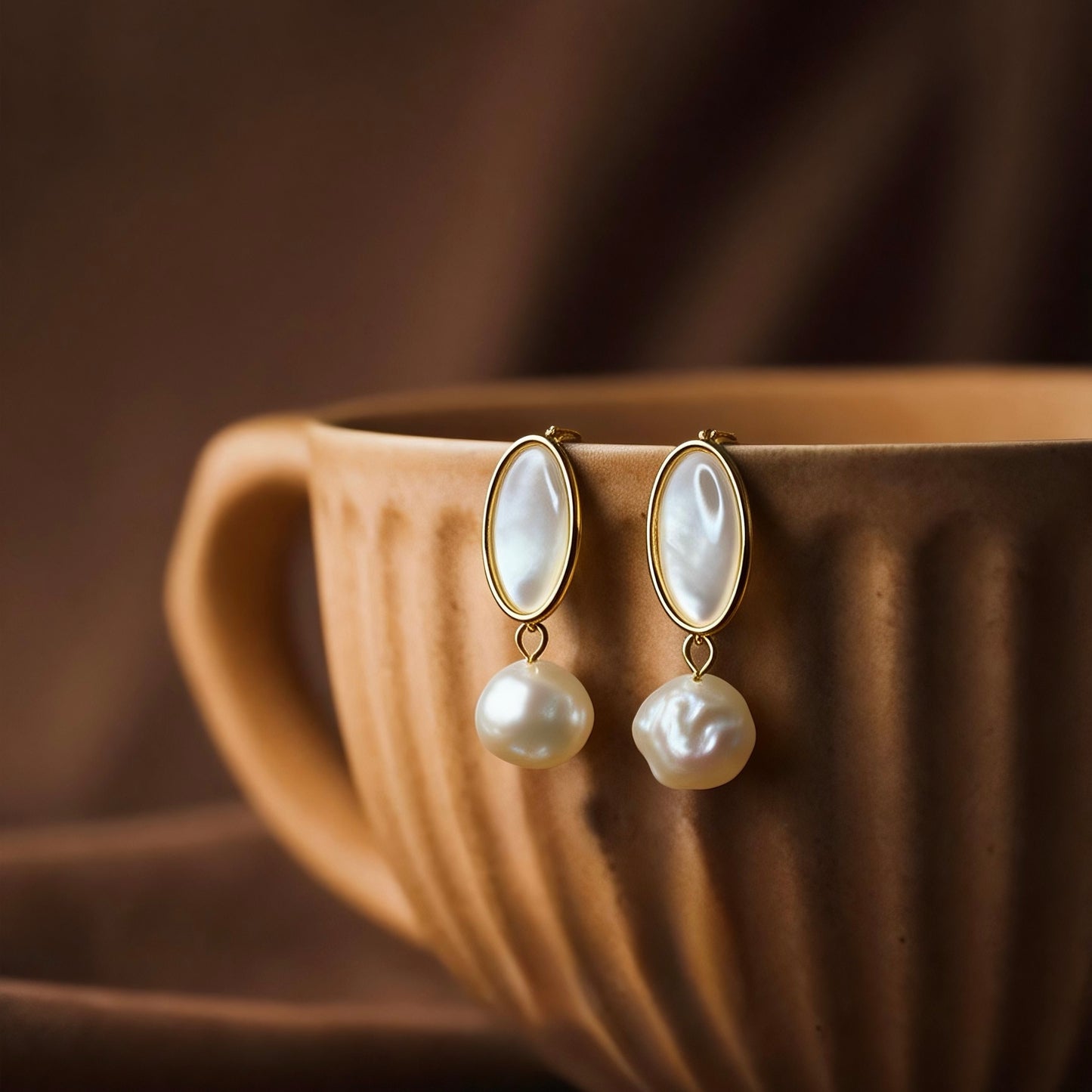 Baroque Pearl & Oval Shell Drop Earrings