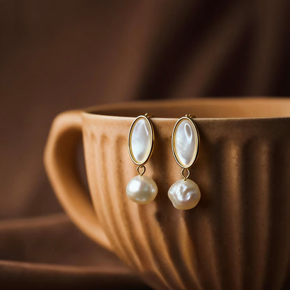 Baroque Pearl & Oval Shell Drop Earrings
