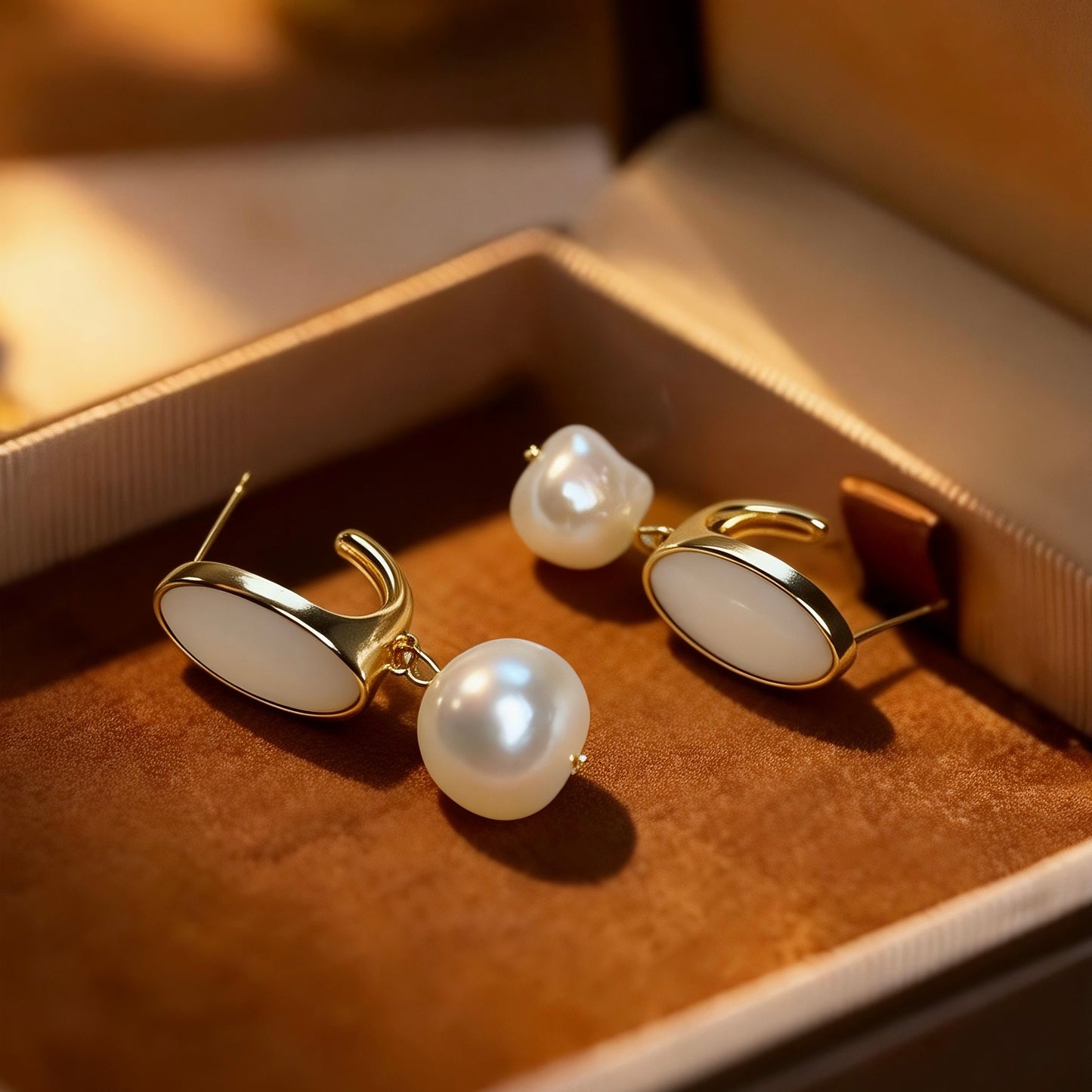 Baroque Pearl & Oval Shell Drop Earrings