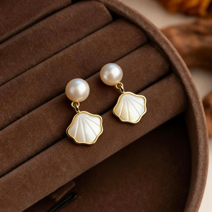 Pearl & Iridescent Shell Drop Earrings