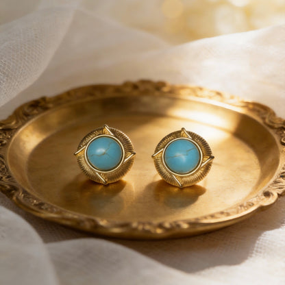 Turquoise Round Stud Earrings