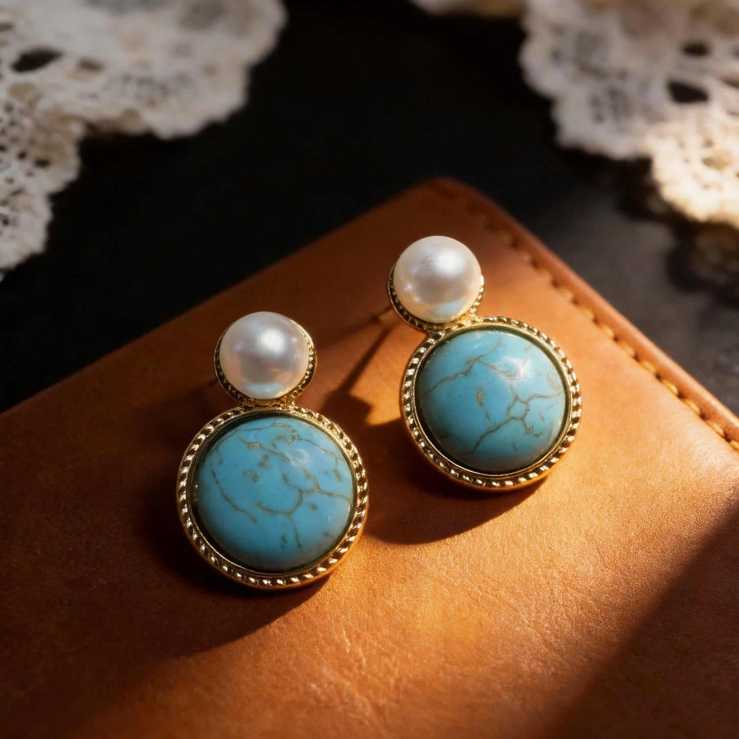 Turquoise & Pearl Stud Earrings