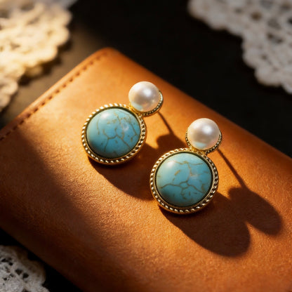 Turquoise & Pearl Stud Earrings