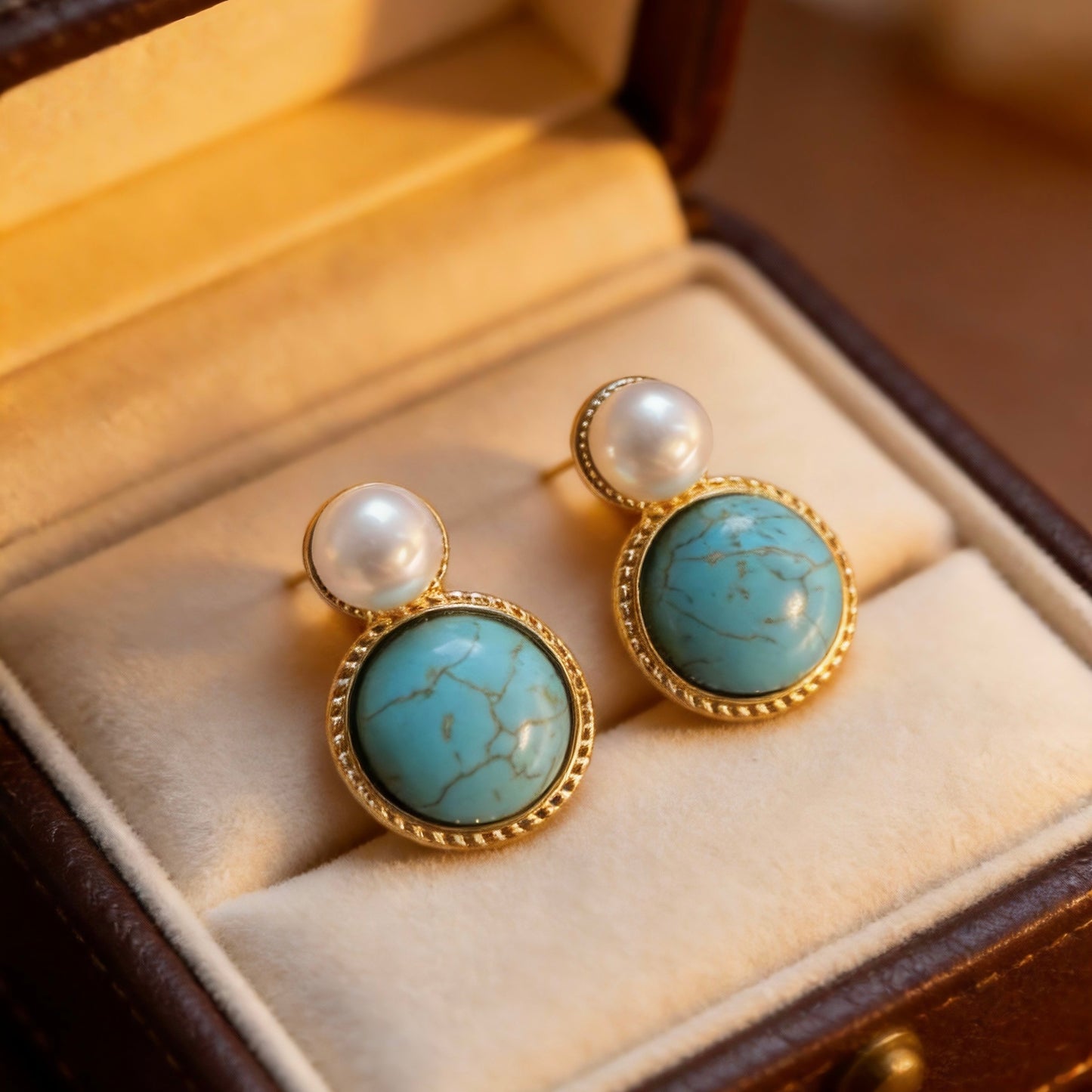 Turquoise & Pearl Stud Earrings