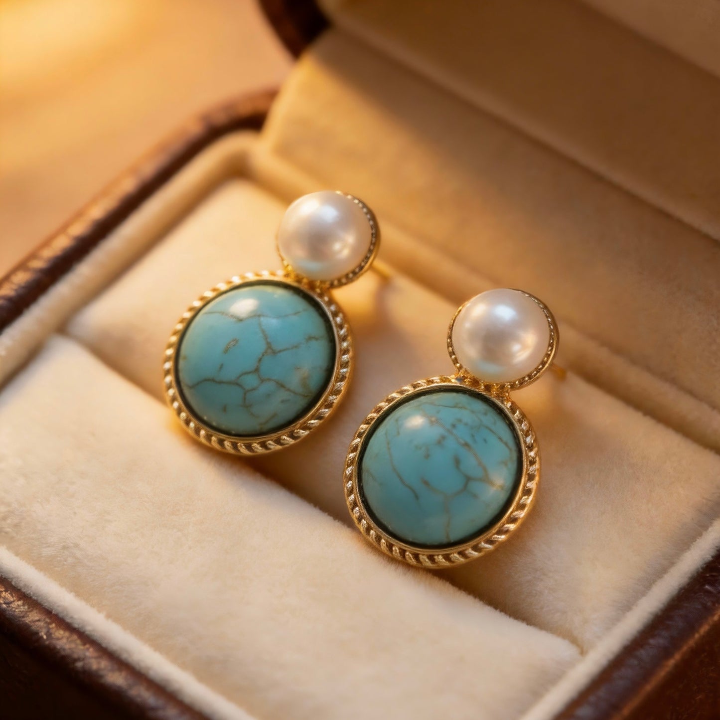Turquoise & Pearl Stud Earrings