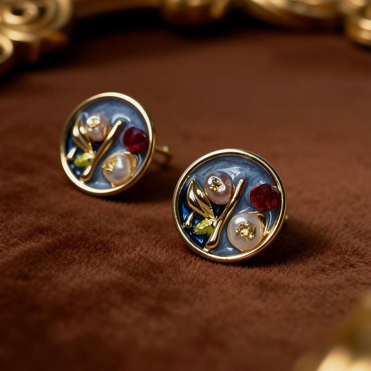 Artistic Floral Mixed Gem Earrings