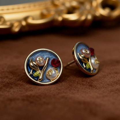 Artistic Floral Mixed Gem Earrings