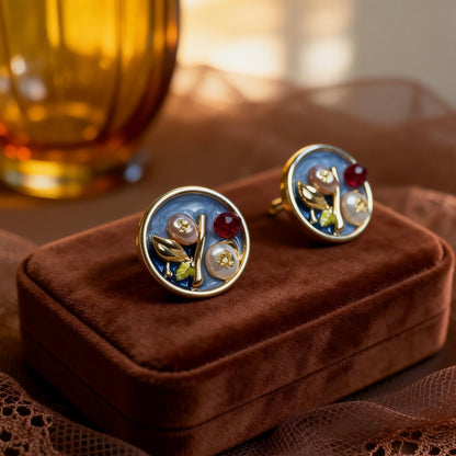 Artistic Floral Mixed Gem Earrings