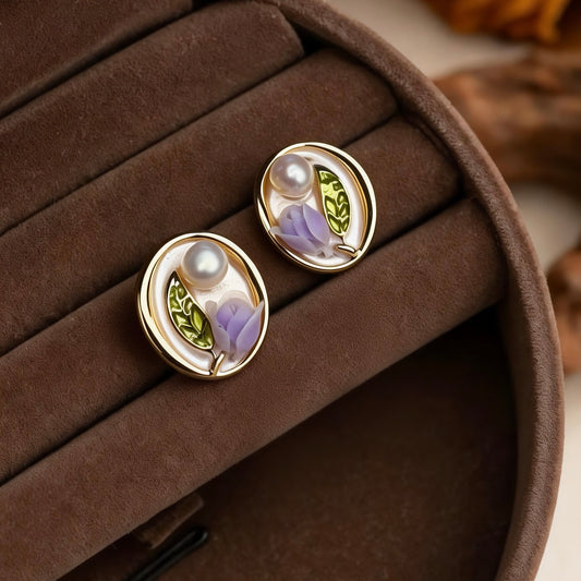 Lavender Blossom Pearl Earrings