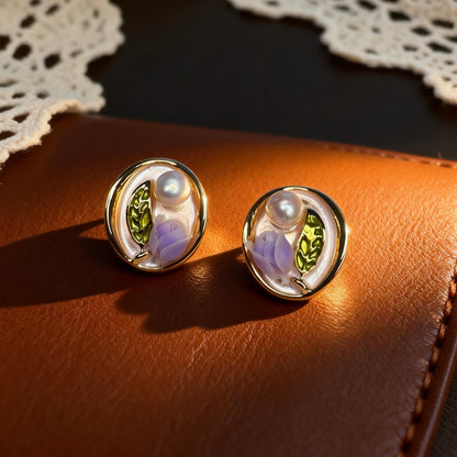 Lavender Blossom Pearl Earrings