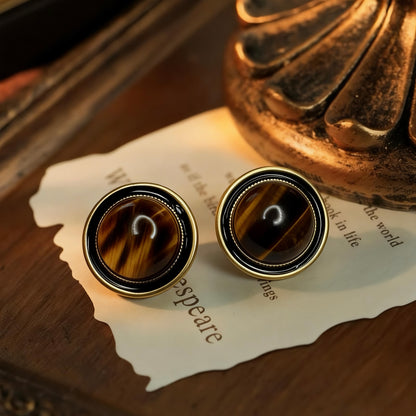 Vintage Tiger Eye Stud Earrings