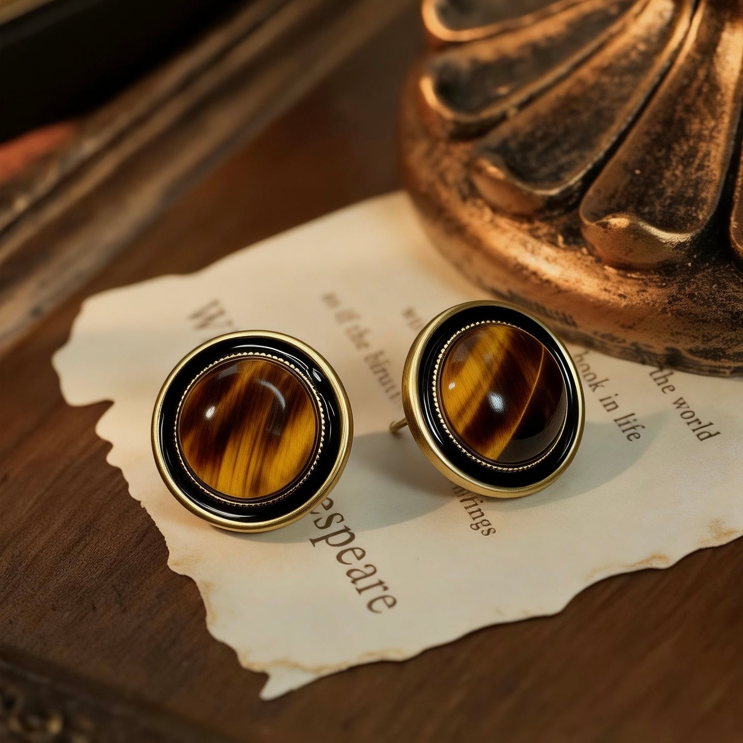 Vintage Tiger Eye Stud Earrings