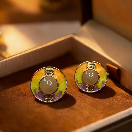 Color Enamel Round Stud Earrings