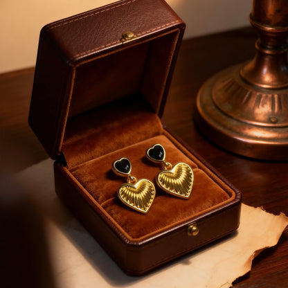 Gold Heart Drop Earrings