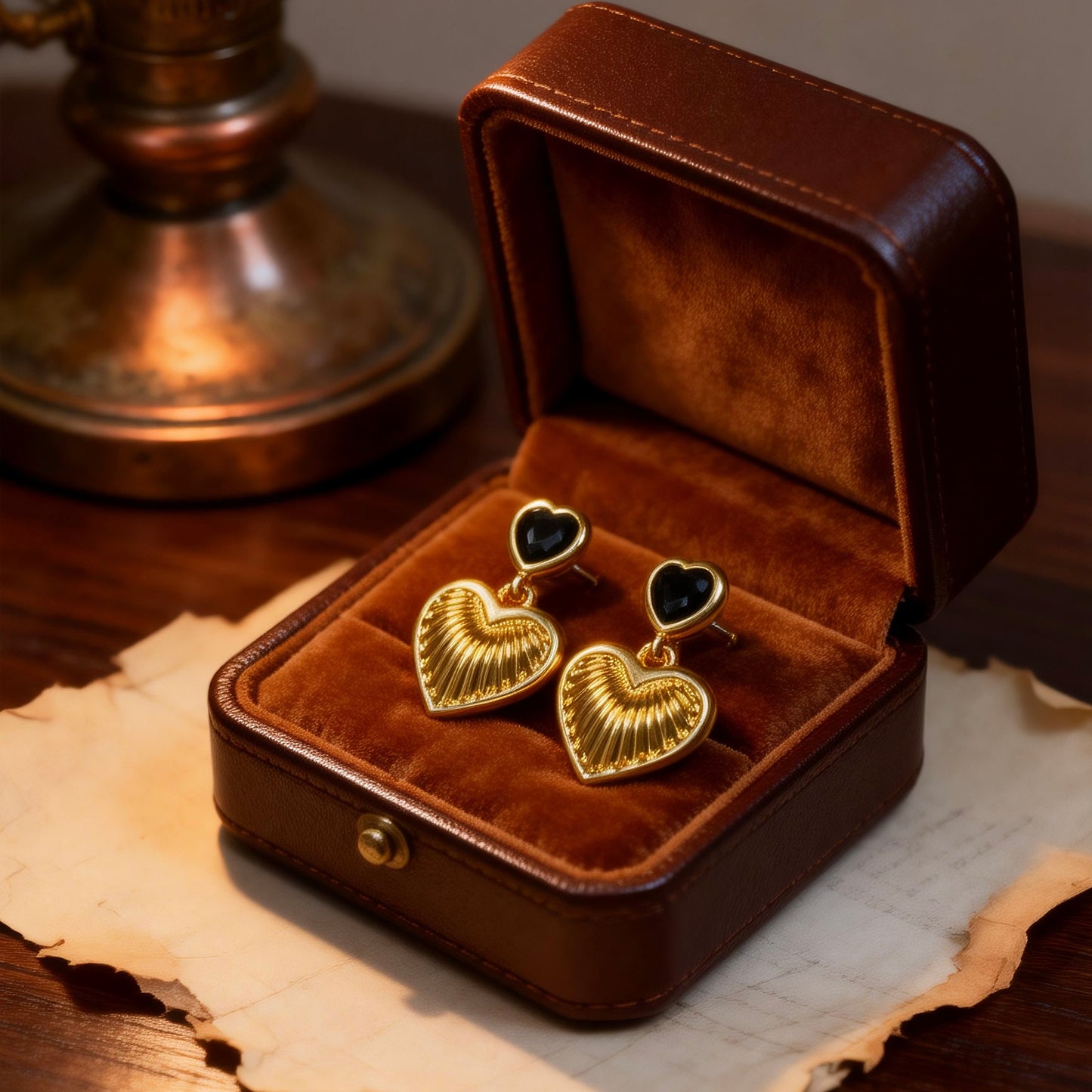 Gold Heart Drop Earrings