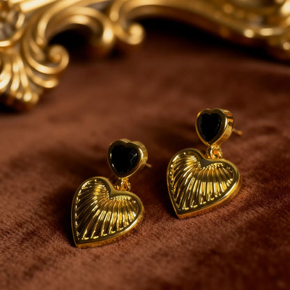 Gold Heart Drop Earrings