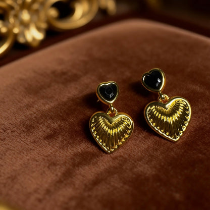 Gold Heart Drop Earrings