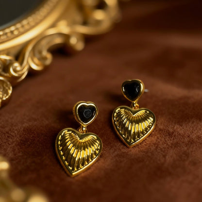 Gold Heart Drop Earrings