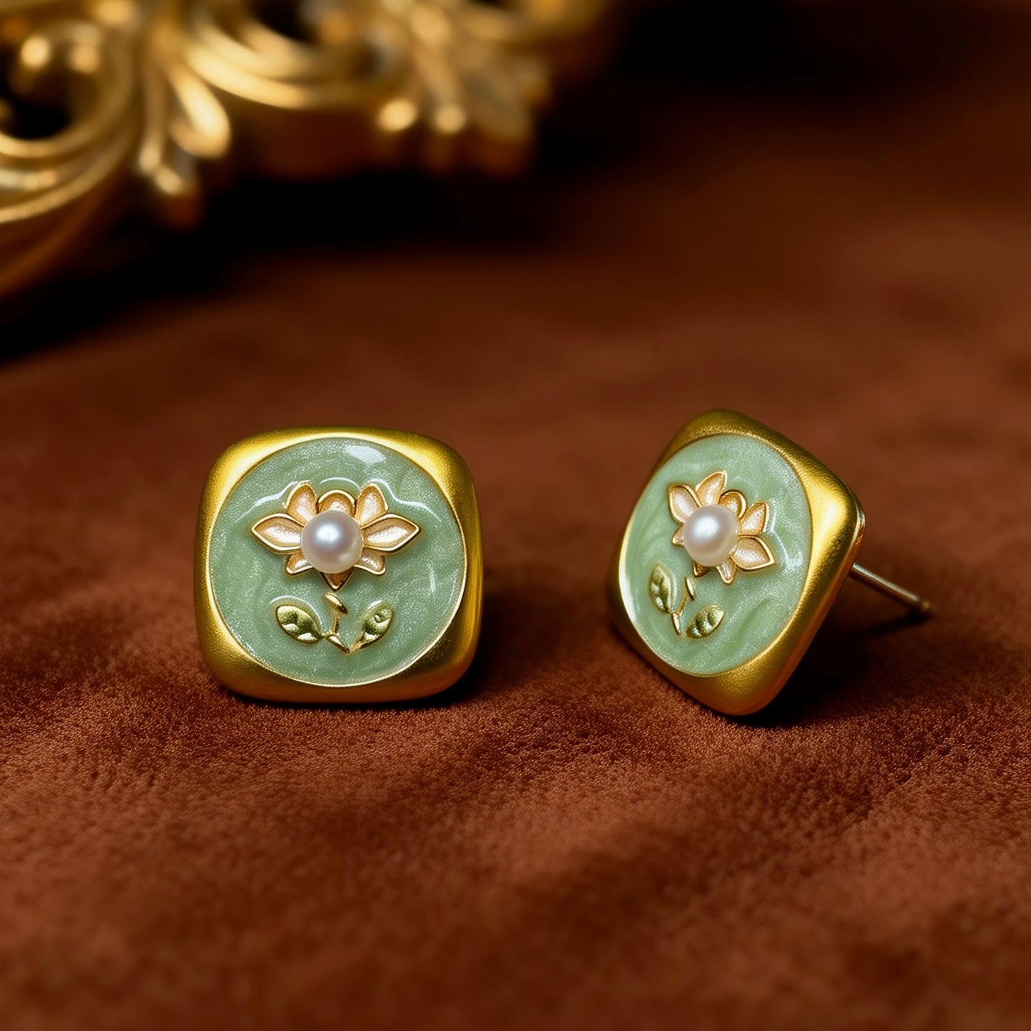 Green Jade Blossom Pearl Earrings