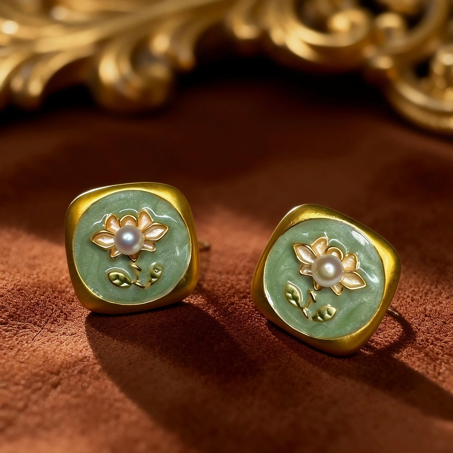 Green Jade Blossom Pearl Earrings