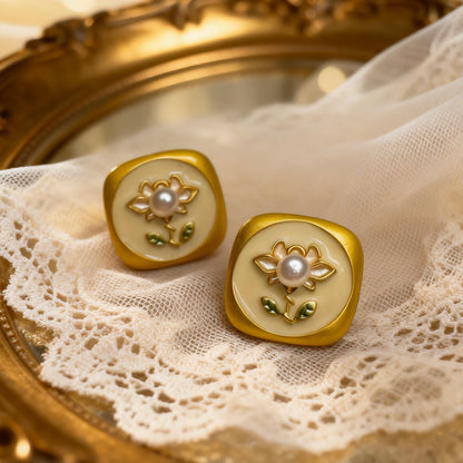 Floral Pearl Stud Earrings