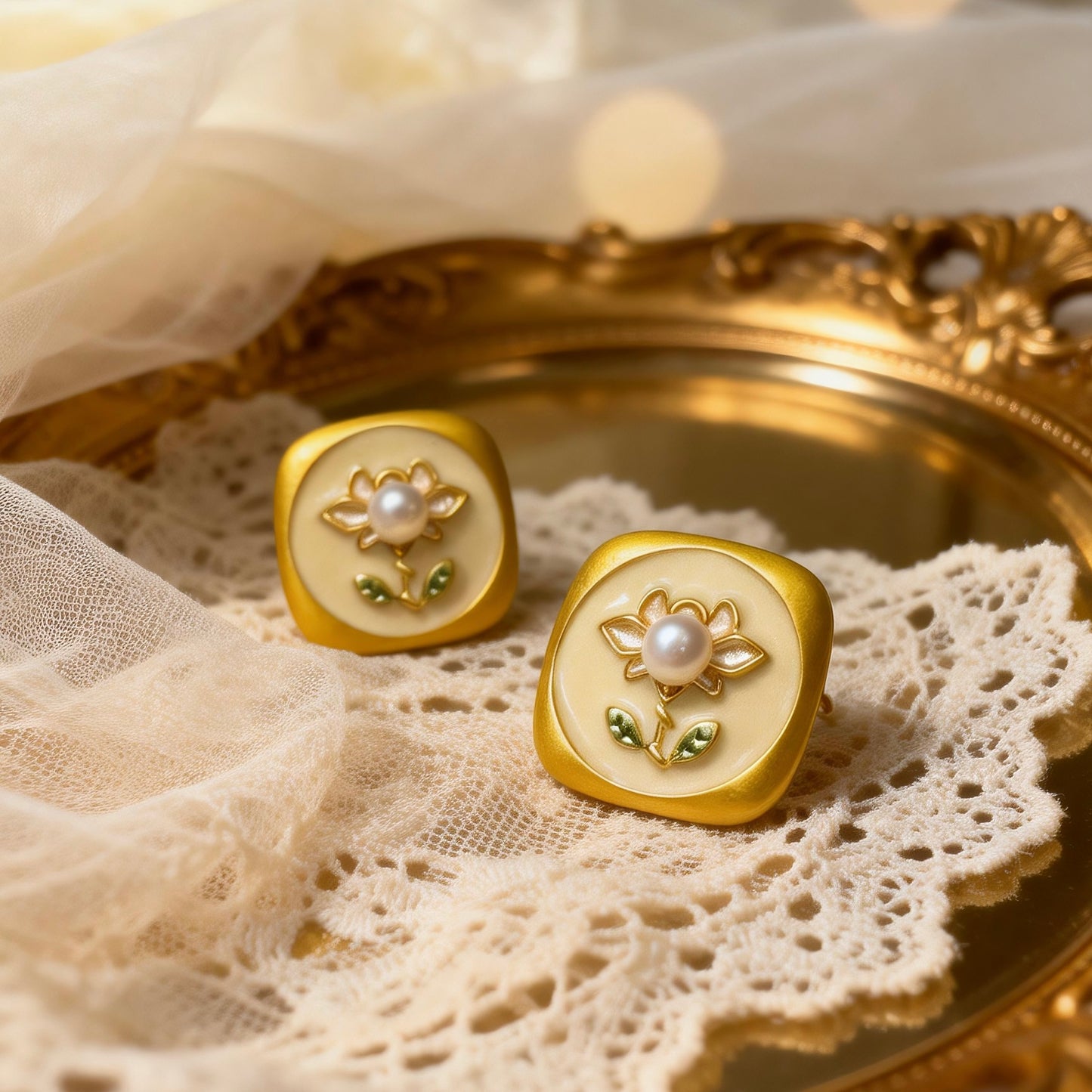 Floral Pearl Stud Earrings