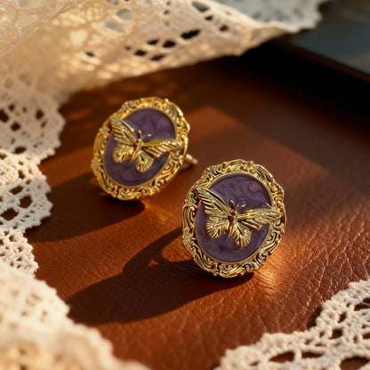 Vintage Purple Cameo Butterfly Earrings