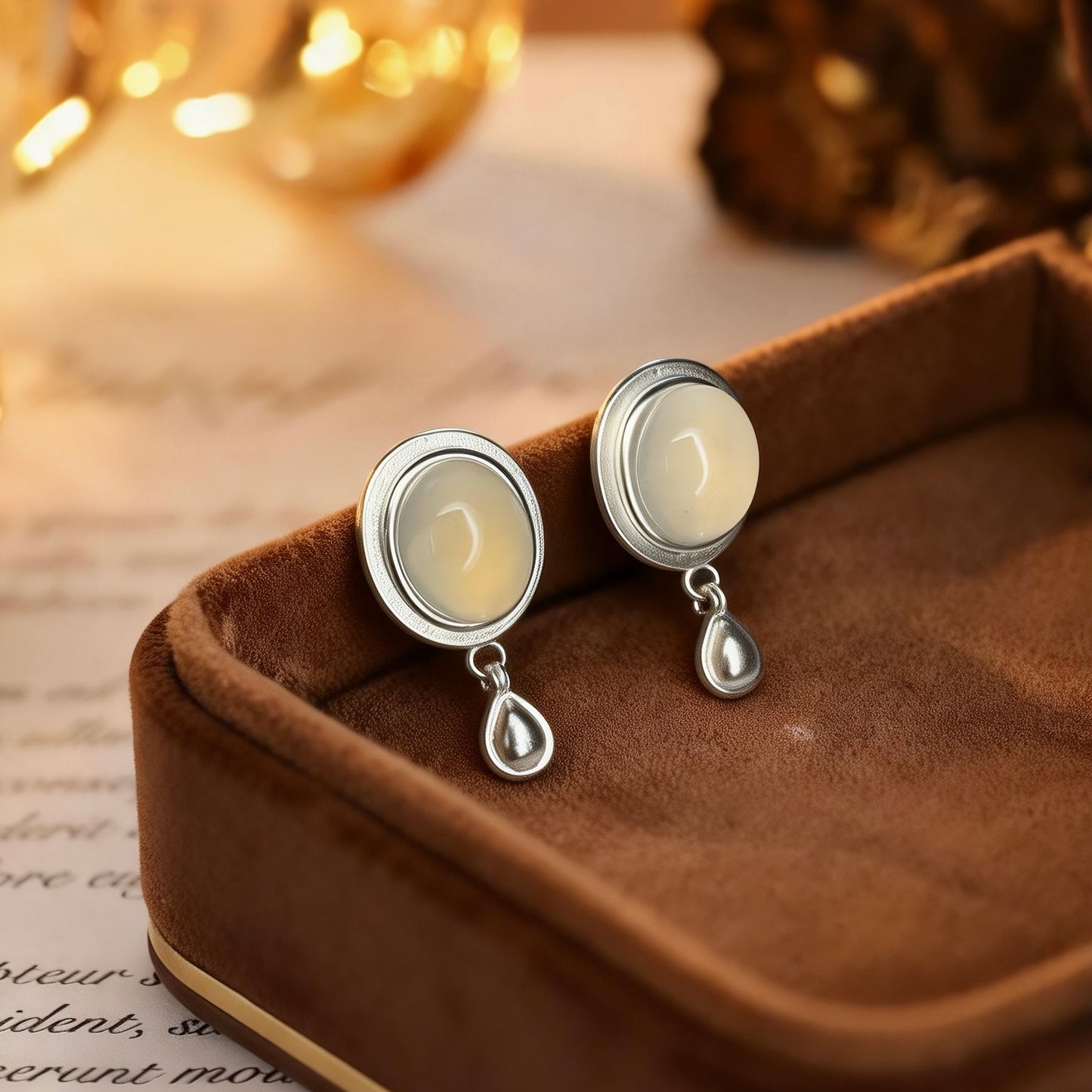 White Agate Drop Earrings