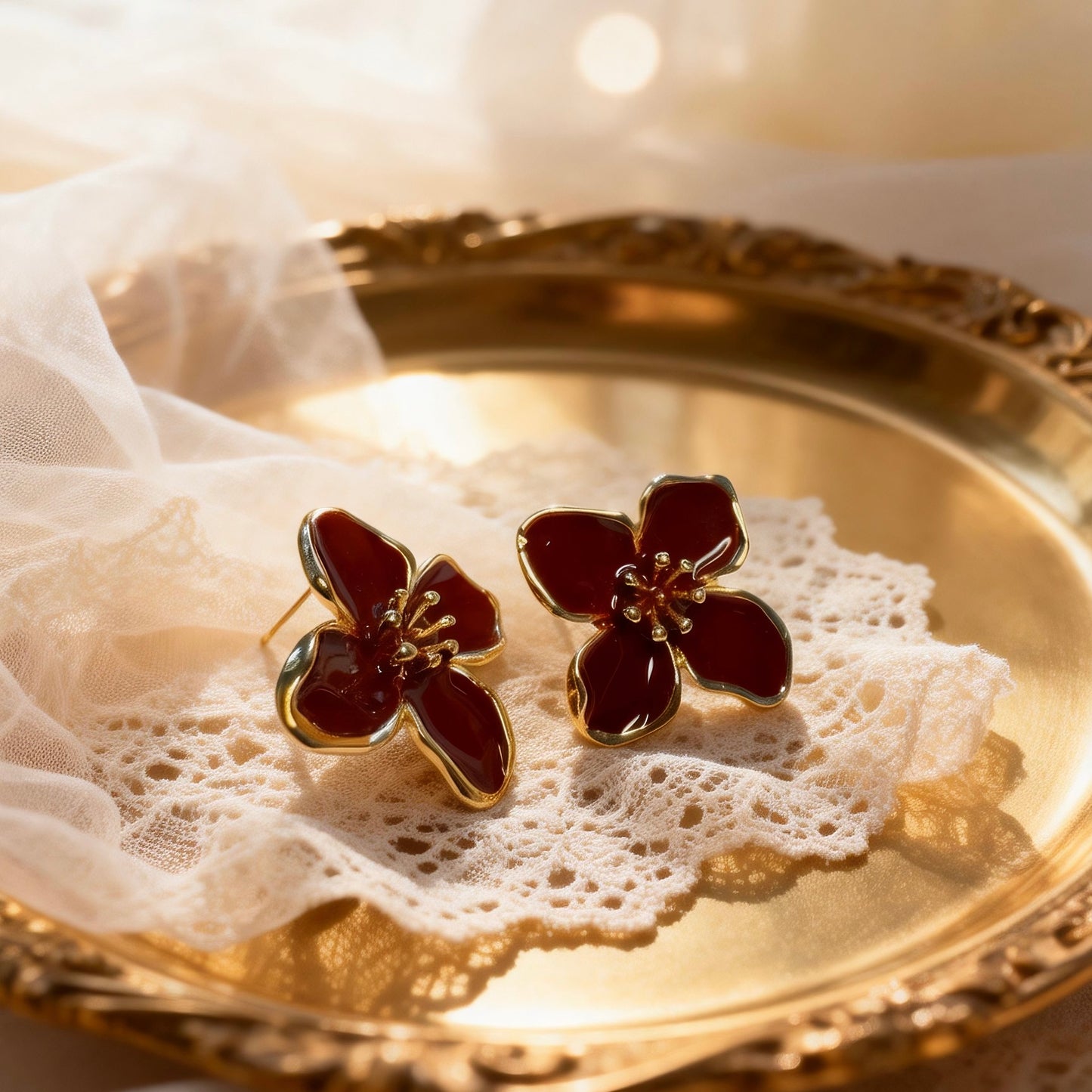 Burgundy Enamel Blossoms