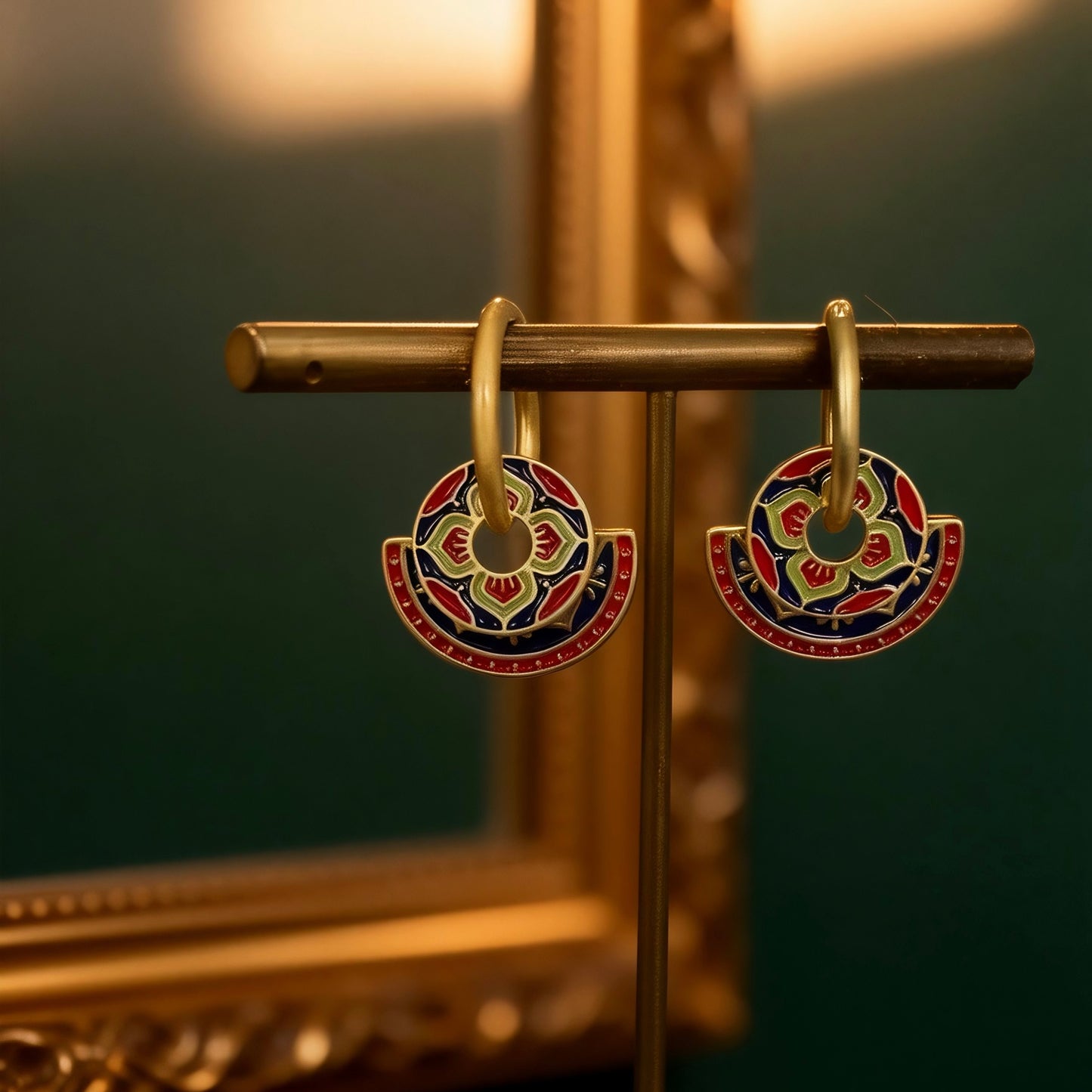 Vintage Enamel Floral Hoop Earrings