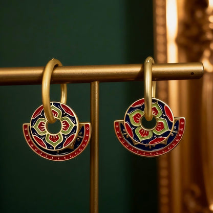 Vintage Enamel Floral Hoop Earrings