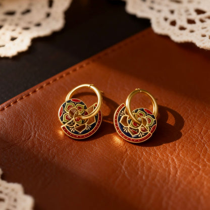 Vintage Enamel Floral Hoop Earrings