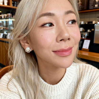 Pearl Stud Earrings with Crystal Halo