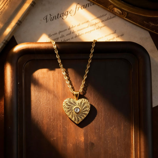 Gold Heart Textured Pendant Necklace