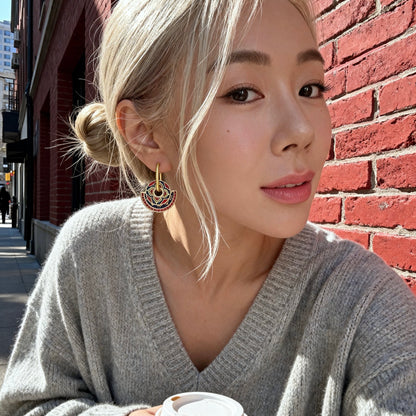 Vintage Enamel Floral Hoop Earrings
