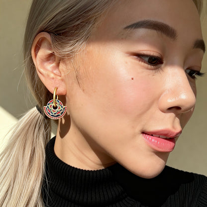 Vintage Enamel Floral Hoop Earrings