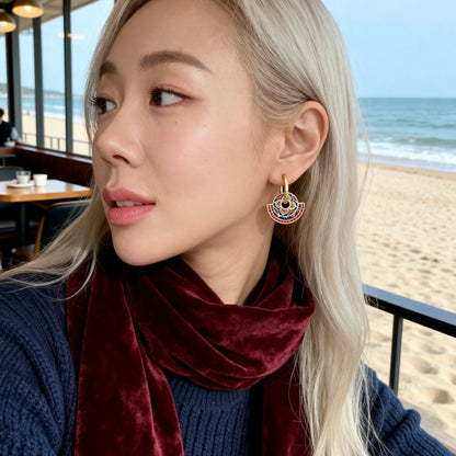 Vintage Enamel Floral Hoop Earrings