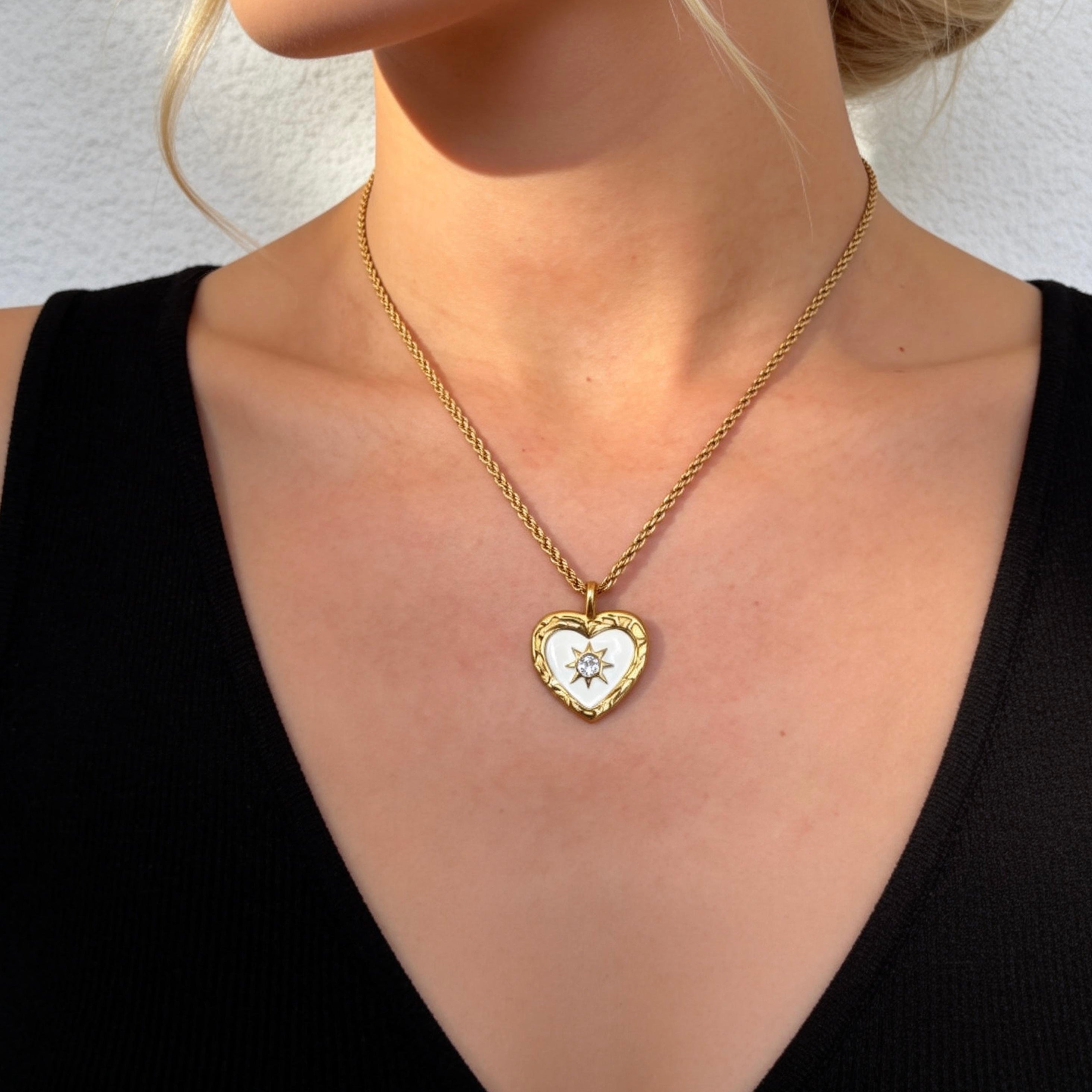 Gold Heart Sun Pendant Necklace