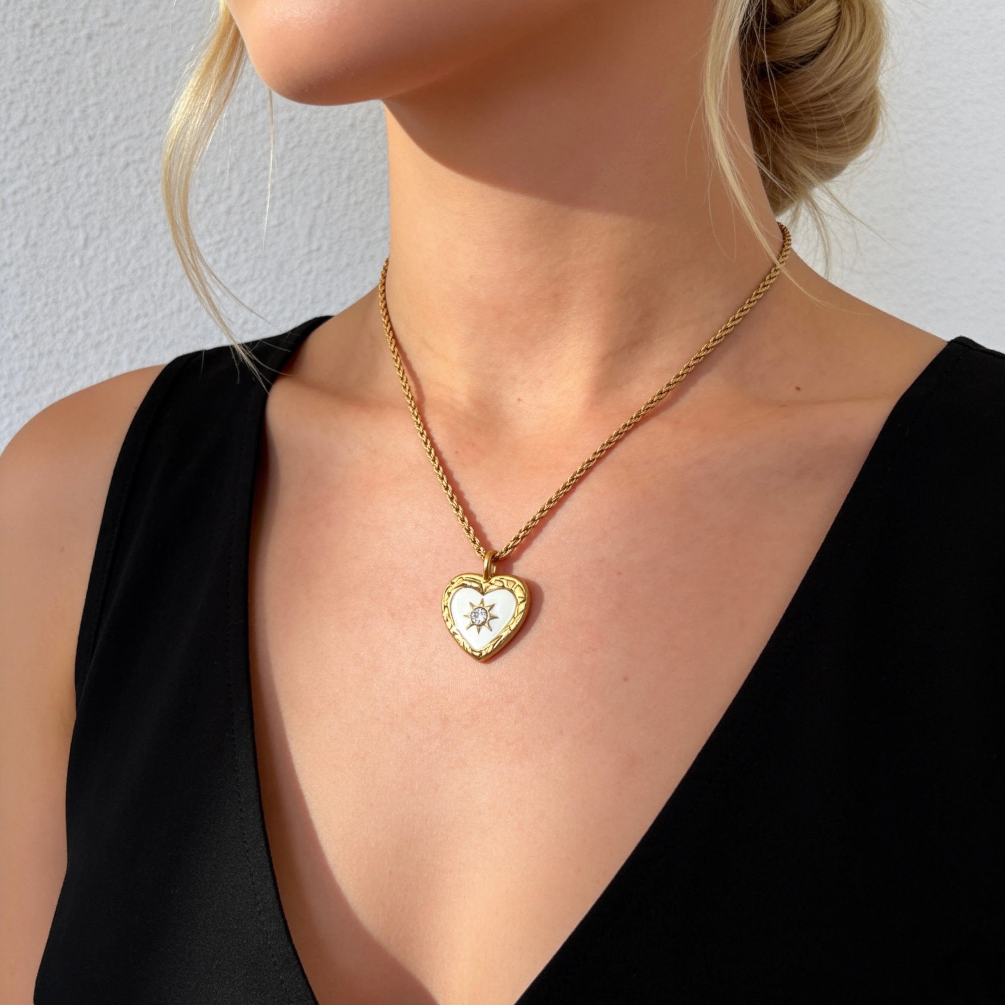 Gold Heart Sun Pendant Necklace