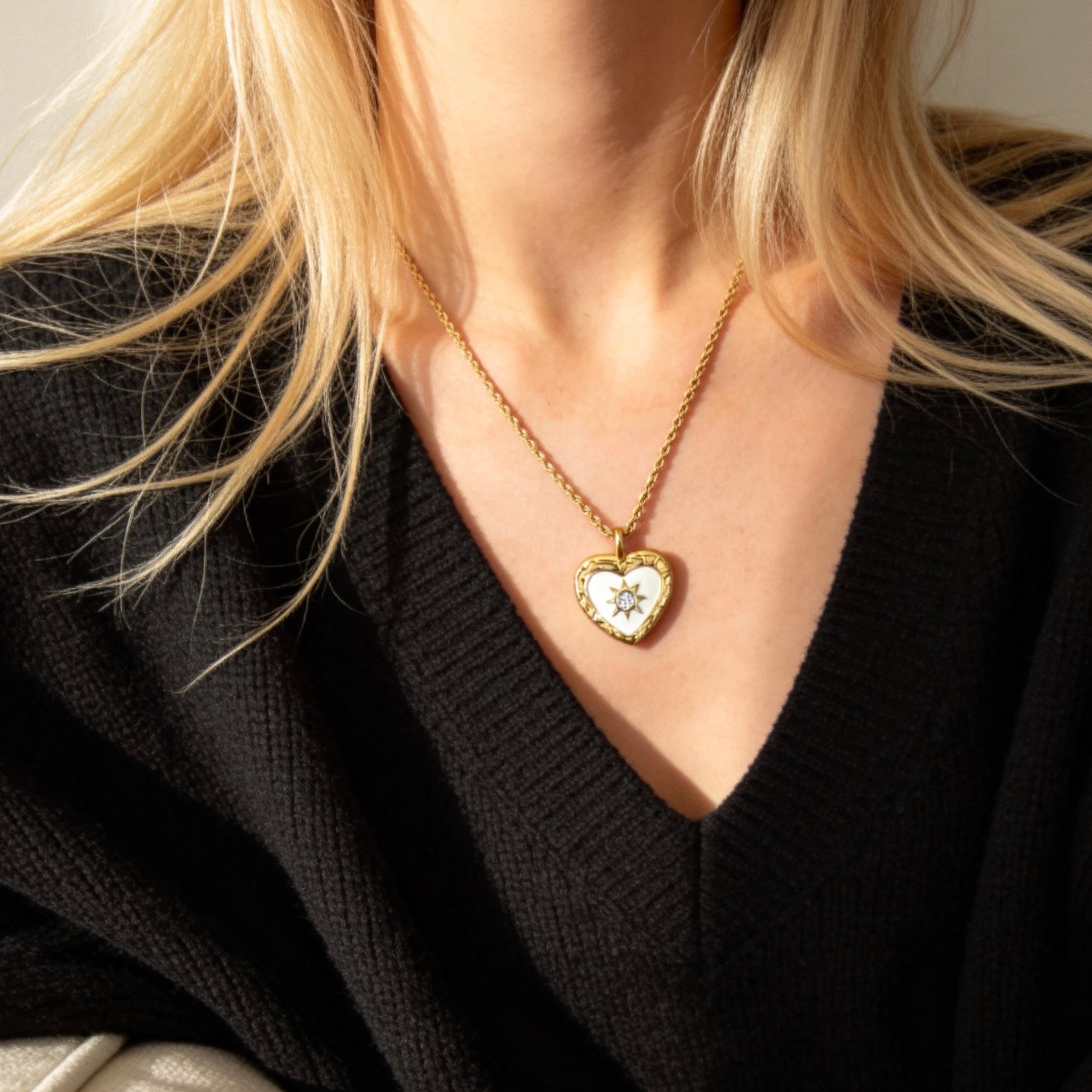 Gold Heart Sun Pendant Necklace